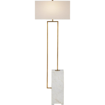 Beside Floor Lamp by Currey and Company in white, antique brass. Made from marble, metal in a modern style.