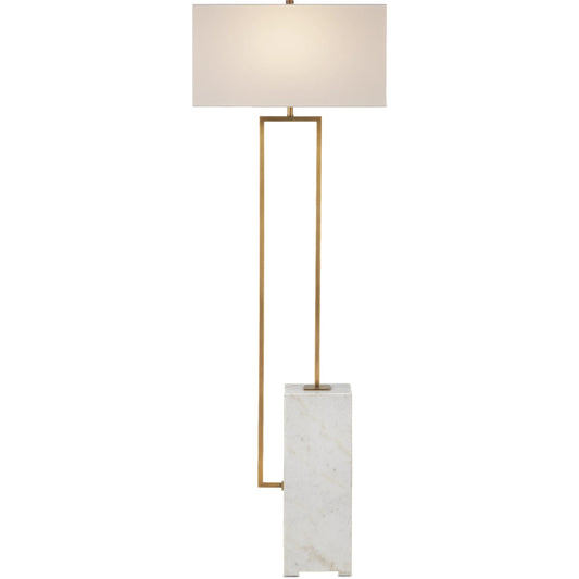 Beside Floor Lamp by Currey and Company in white, antique brass. Made from marble, metal in a modern style.