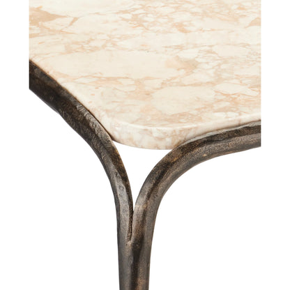 Crema Side Table by Currey and Company in natural, bronze. Made from marble, iron in a modern style.