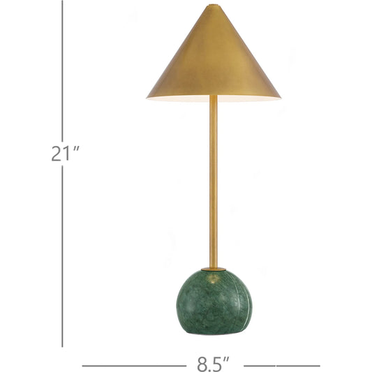 Journey Cordless Table Lamp by Currey and Company in antique brass, green. Made from metal, marble in a unique style.