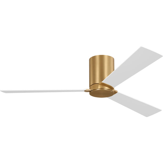 Rozzen 52" Hugger Ceiling Fan by Visual Comfort & Co. in burnished brass. Made from steel in a unique style.