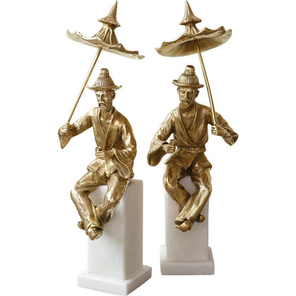 Hyson - Right Facing Tea Drinking Man by Global Views. Made from brass, marble in a eclectic & global style.