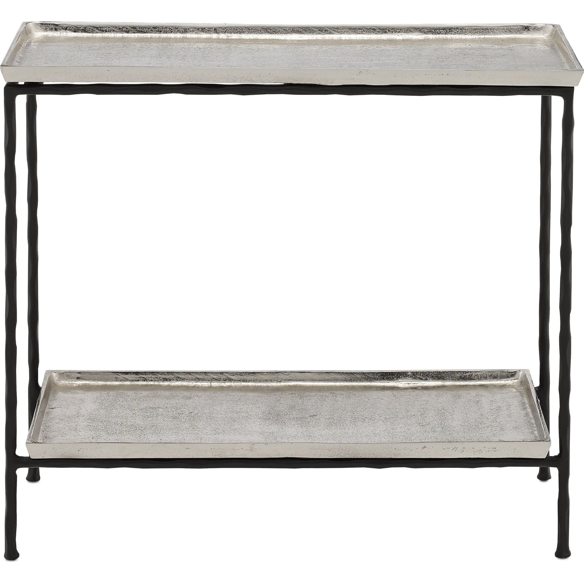Boyles Brass Side Table by Currey and Company in antique brass, black. Made from cast aluminum, iron in a transitional style.