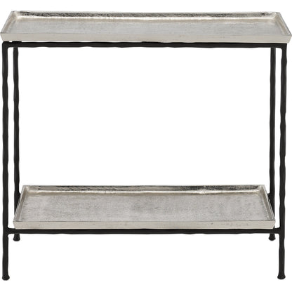 Boyles Brass Side Table by Currey and Company in antique brass, black. Made from cast aluminum, iron in a transitional style.