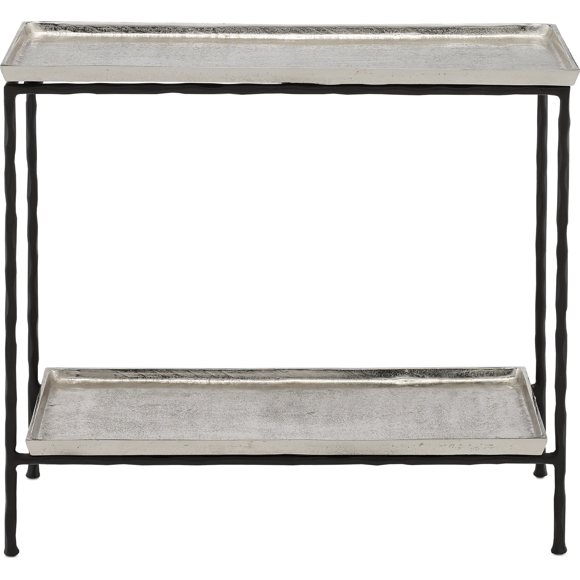 Boyles Brass Side Table by Currey and Company in antique brass, black. Made from cast aluminum, iron in a transitional style.