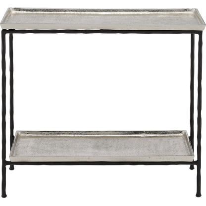 Boyles Brass Side Table by Currey and Company in antique brass, black. Made from cast aluminum, iron in a transitional style.