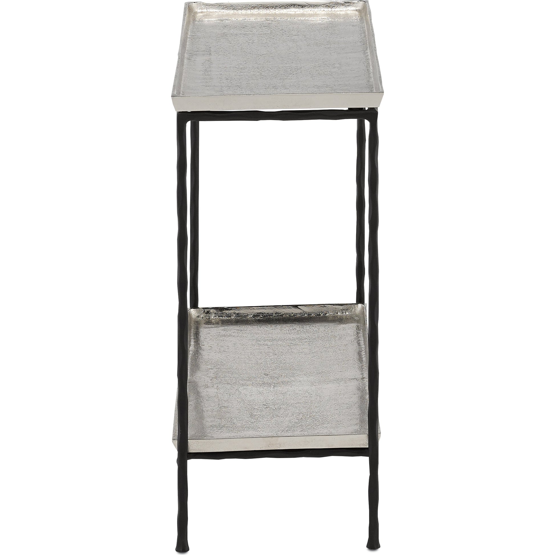 Boyles Brass Side Table by Currey and Company in antique brass, black. Made from cast aluminum, iron in a transitional style.