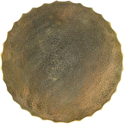 Rasi Table/Stool by Currey and Company in antique brass. Made from cast aluminum in a modern style.