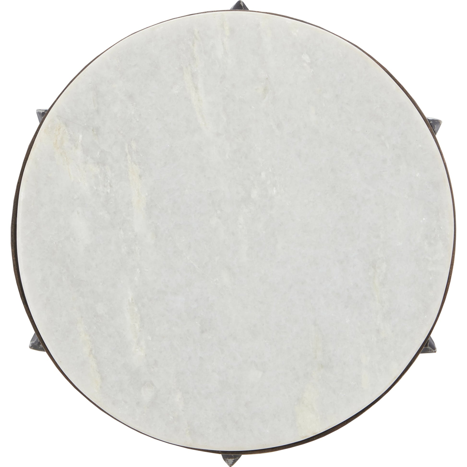 Helios Drinks Table by Currey and Company in antique black, white. Made from wrought iron, marble in a transitional style.