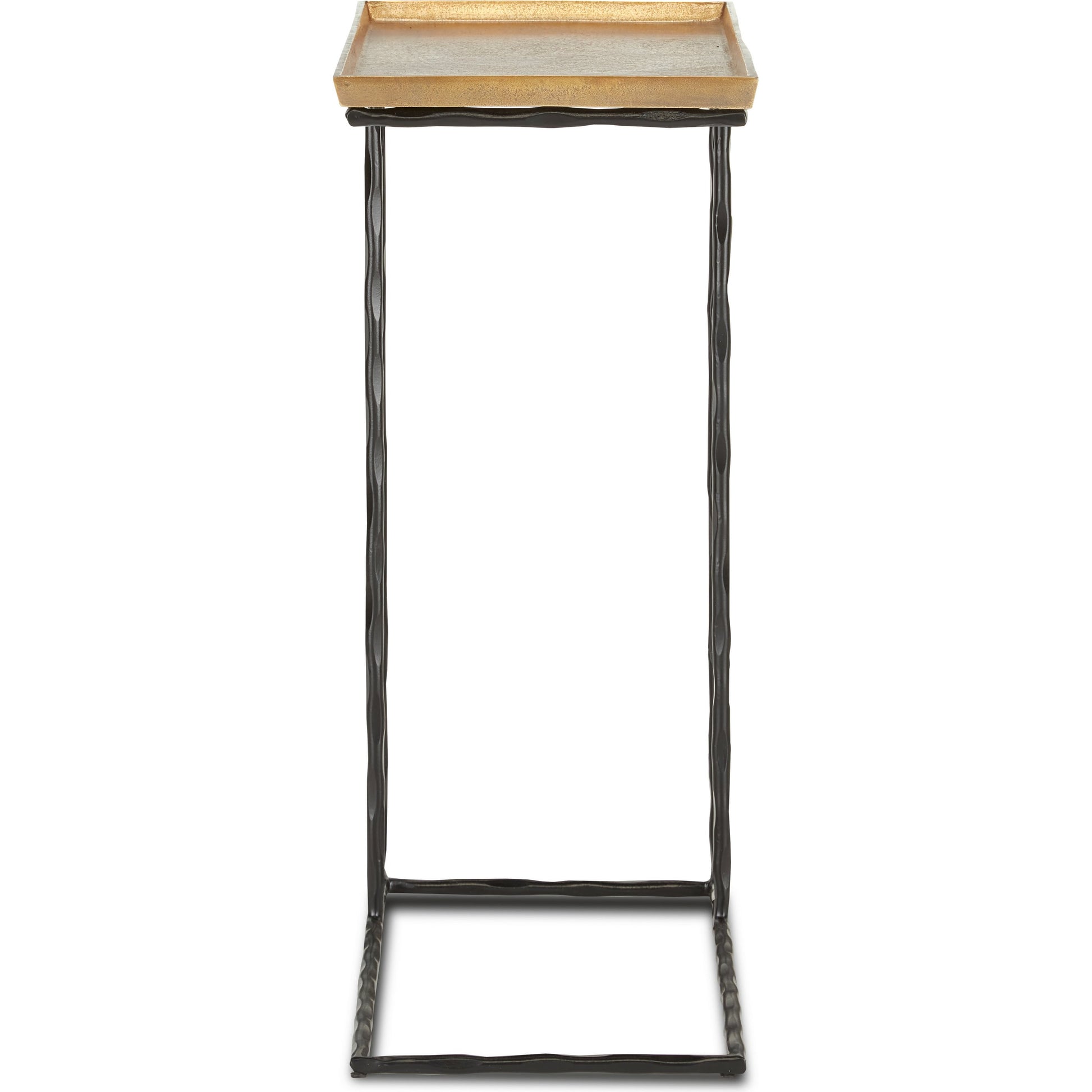 Boyles C Table by Currey and Company in antique brass, black. Made from cast aluminum, wrought iron in a transitional style.