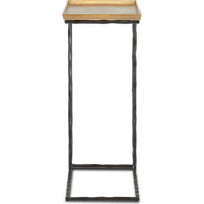 Boyles C Table by Currey and Company in antique brass, black. Made from cast aluminum, wrought iron in a transitional style.