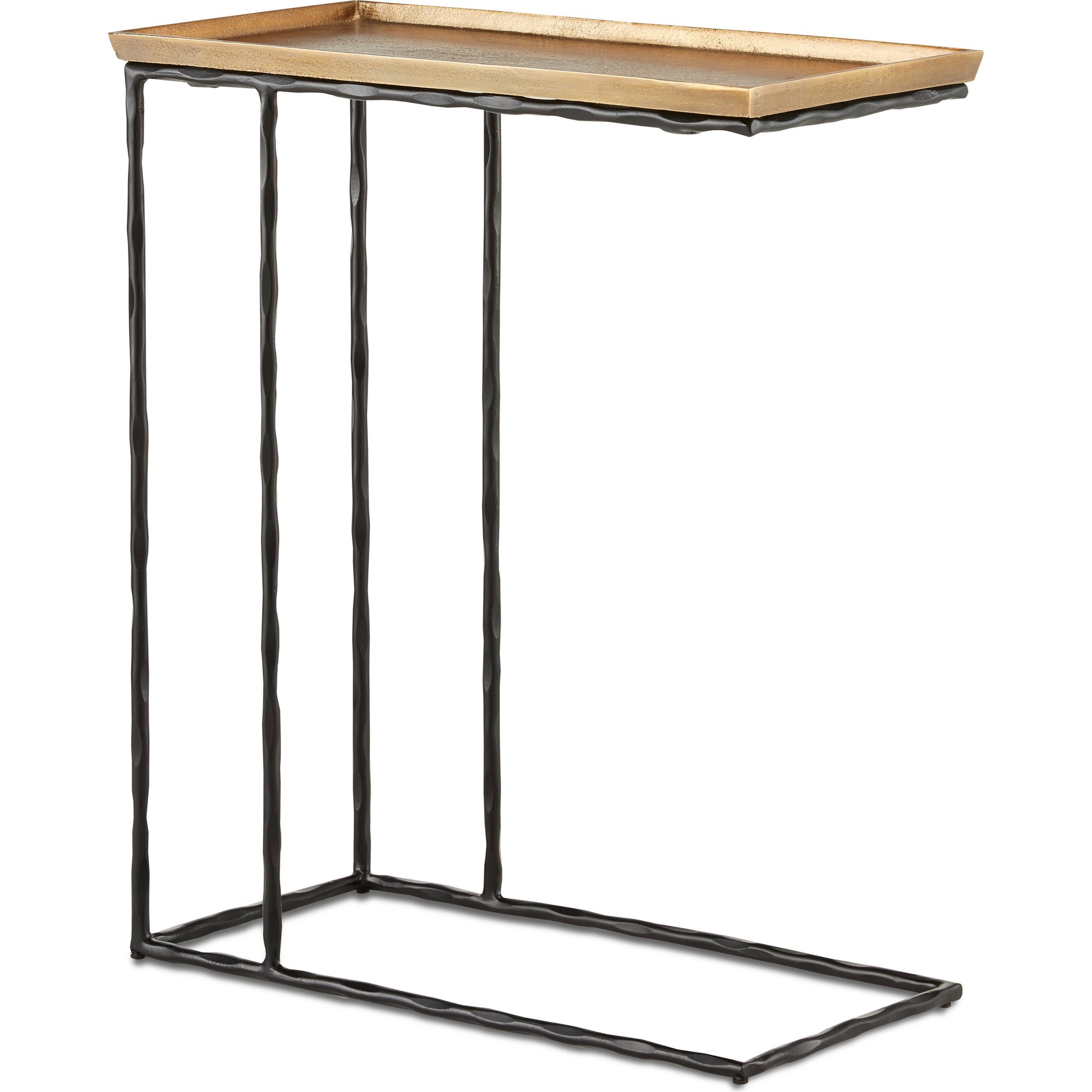 Boyles C Table by Currey and Company in antique brass, black. Made from cast aluminum, wrought iron in a transitional style.