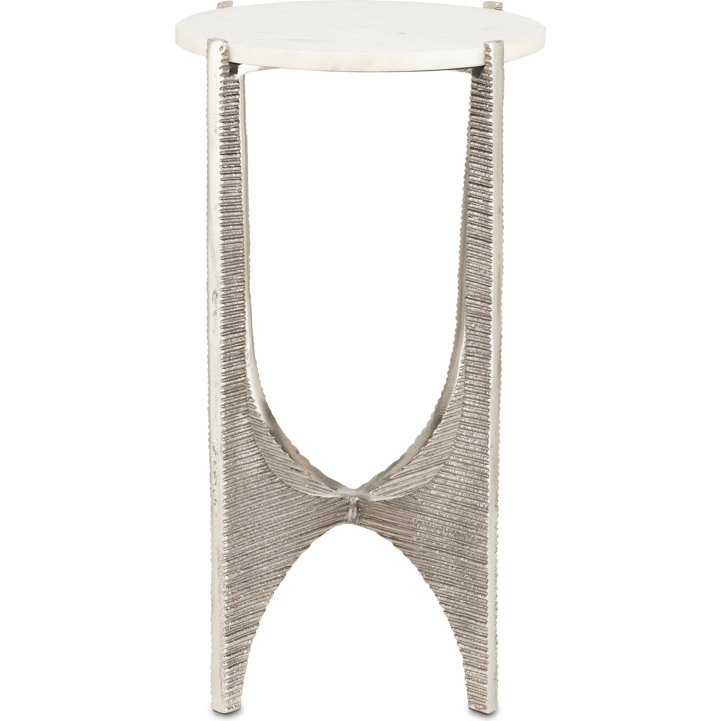 002 SI-1924041 | Additional Silo | Micha Accent Table by Currey and Company in antique nickel, white. Made from cast aluminum, marble in a modern style.