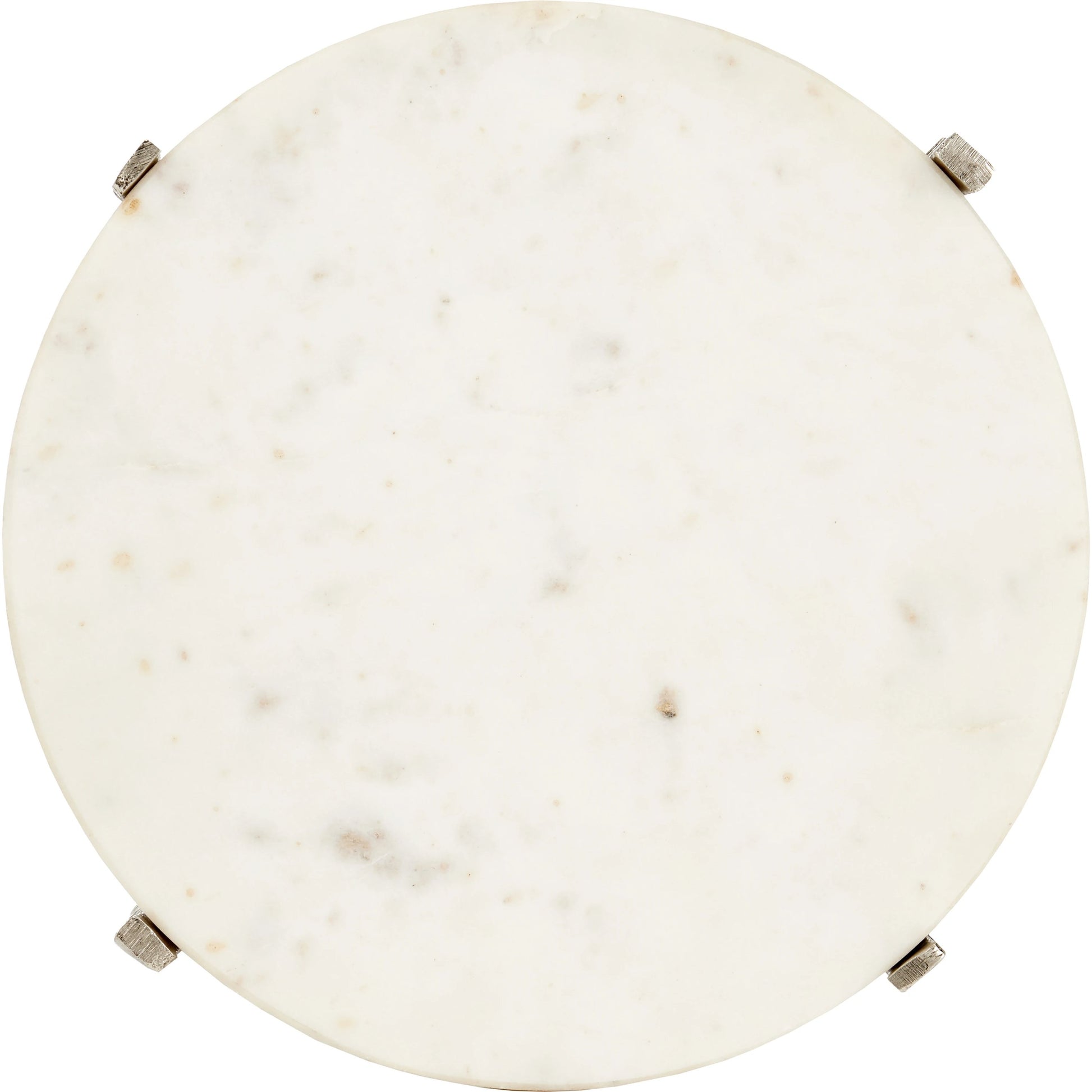 Micha Accent Table by Currey and Company in antique nickel, white. Made from cast aluminum, marble in a modern style.