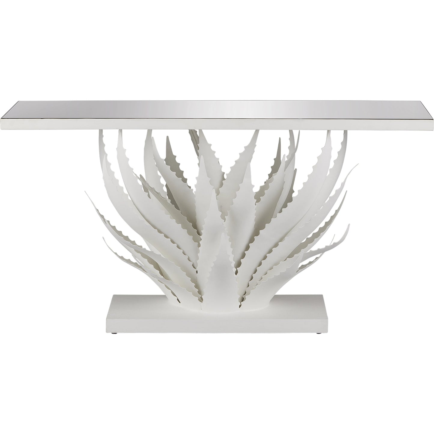 002 SI-2007651 | Additional Silo | Agave Console Table by Currey and Company in gesso white, mirror. Made from wrought iron, glass in a modern style.