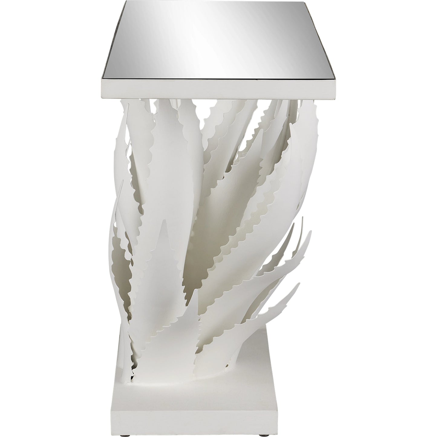 003 SI-2007651 | Additional Silo | Agave Console Table by Currey and Company in gesso white, mirror. Made from wrought iron, glass in a modern style.
