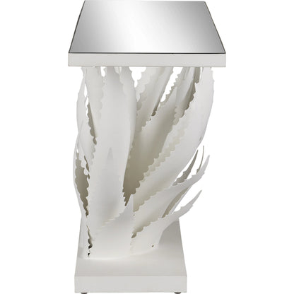 Agave Console Table by Currey and Company in gesso white, mirror. Made from wrought iron, glass in a modern style.