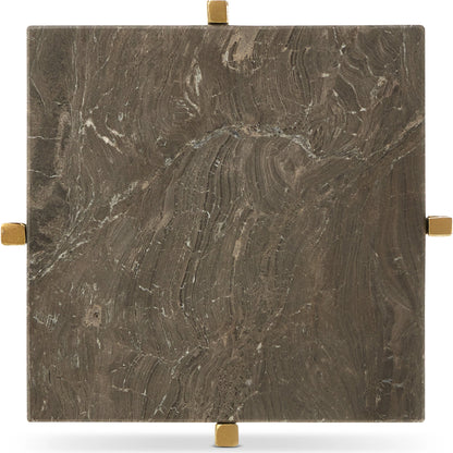 Flying Drinks Table by Currey and Company in natural, gold. Made from cappuccino stone, iron in a modern style.