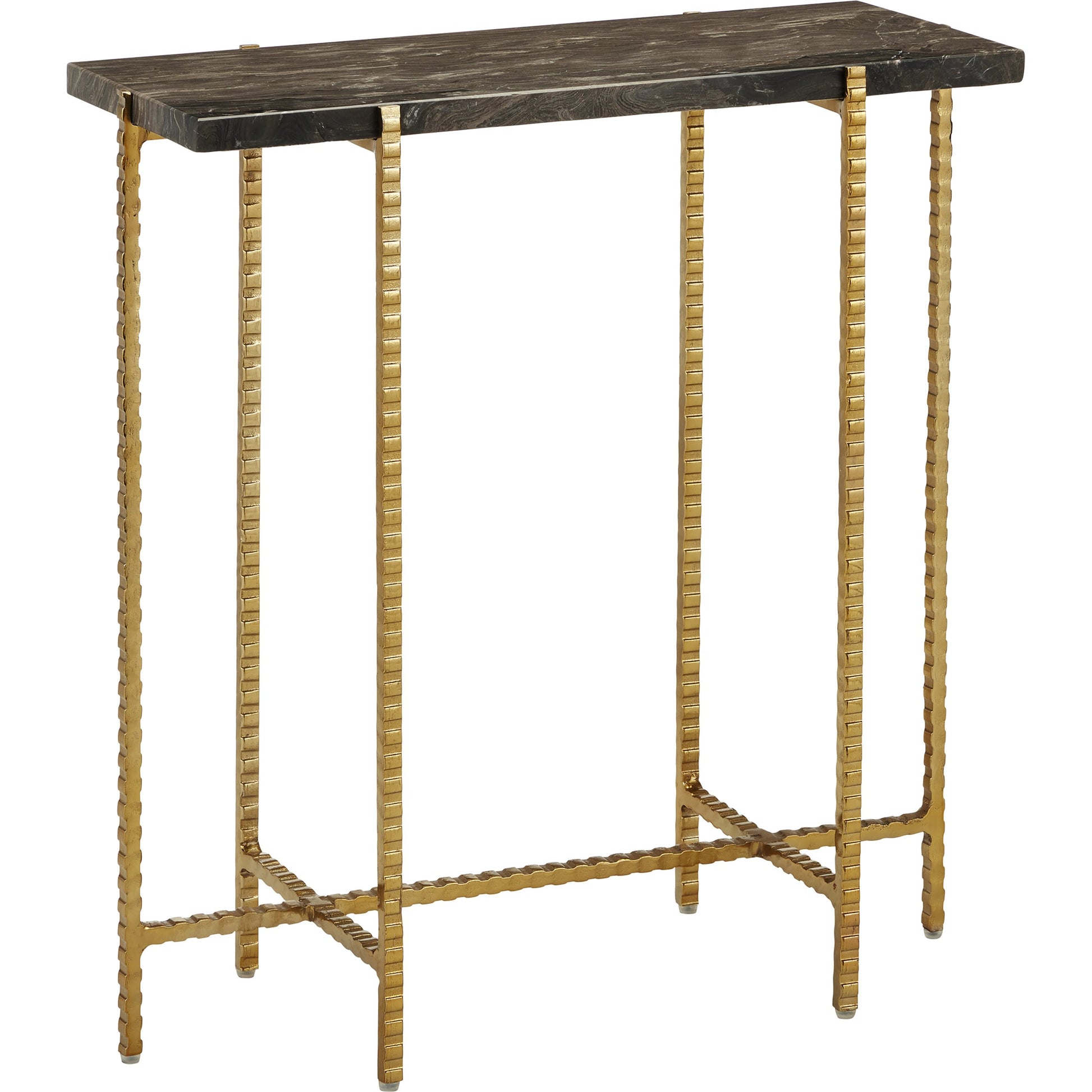 Flying  Side Table by Currey and Company in natural, gold. Made from cappuccino stone, iron in a modern style.