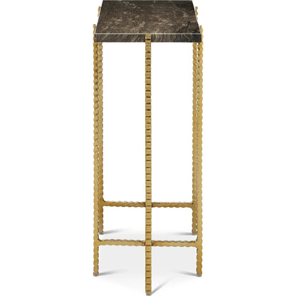 Flying  Side Table by Currey and Company in natural, gold. Made from cappuccino stone, iron in a modern style.