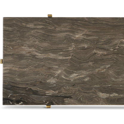 Flying  Side Table by Currey and Company in natural, gold. Made from cappuccino stone, iron in a modern style.