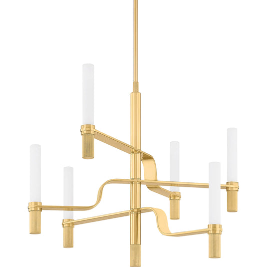 Allentown Chandelier by Hudson Valley in aged brass. Made from steel in a unique style.