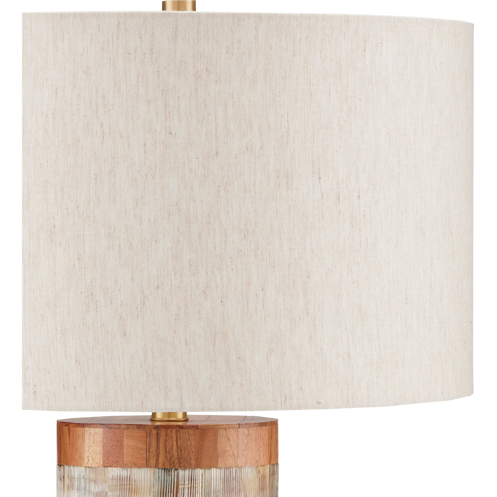 Hyson Table Lamp by Currey and Company in natural, brass. Made from wood, horn, composite, engineered hardwood, metal in a modern style.