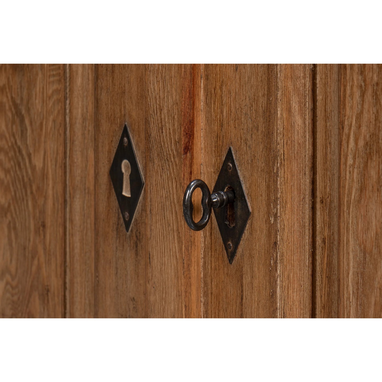 004 SI-2372577 | Closeup | Stephano Two Door Sideboard by Sarreid Ltd. in brown. Made from natural old pine in a traditional style.