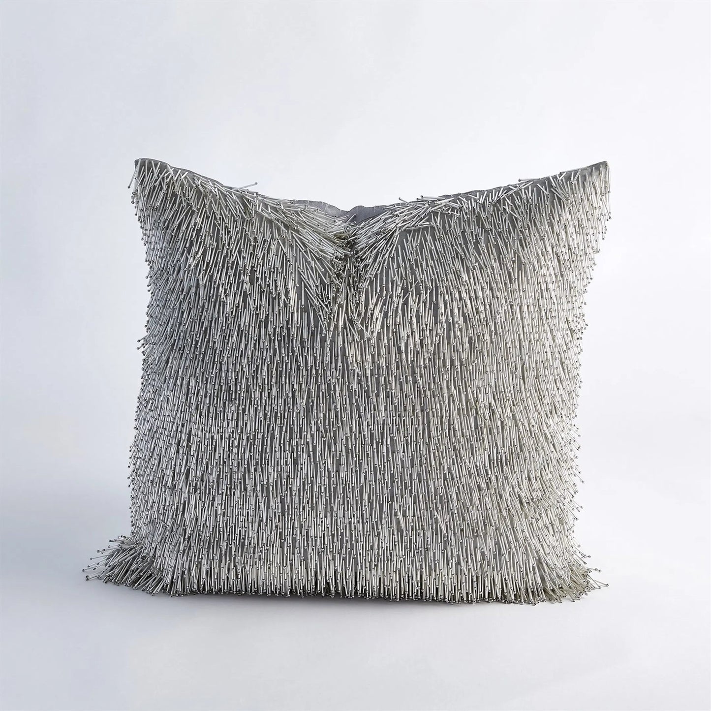 001 SR-890764 | Additional Silo | Shimmy Fringe Pillow by Global Views in silver and silver. Made from polyester with cotton lining fitted with glass beads in a transitional style.