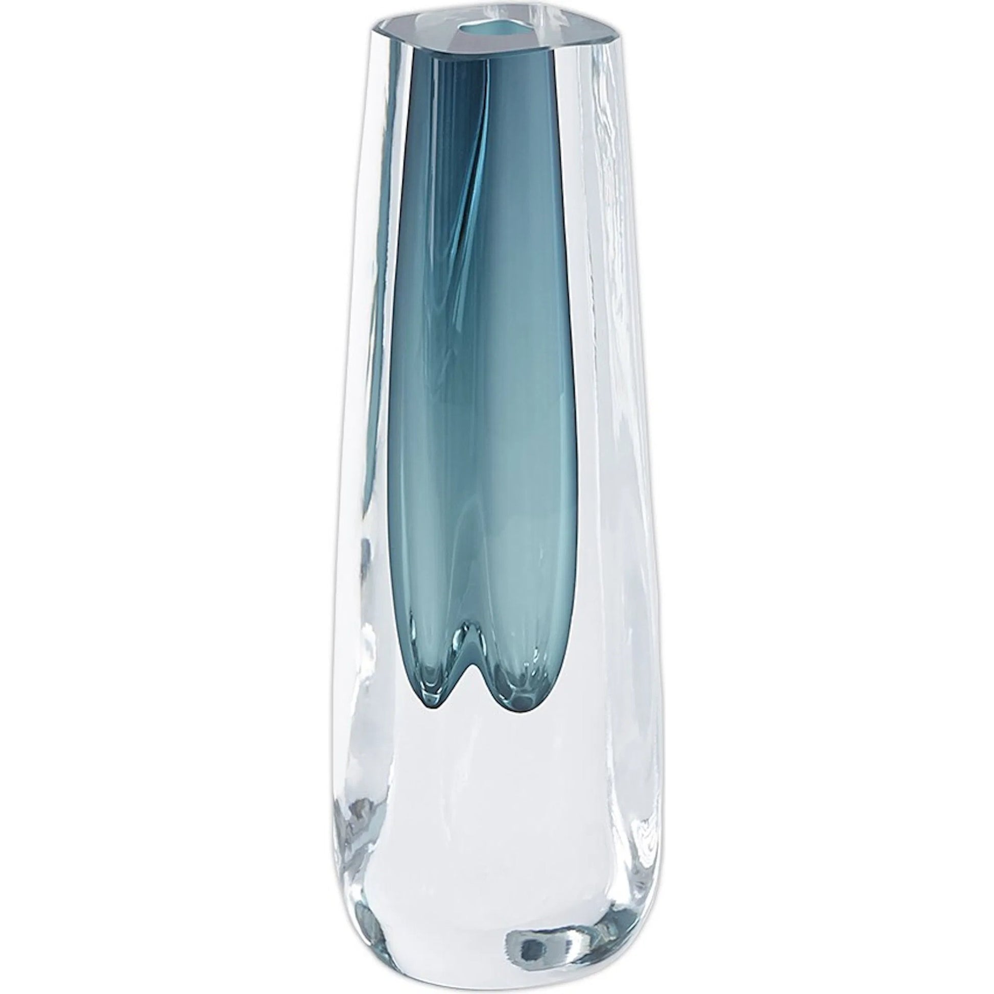 Square Cut Glass Vase by Global Views. Made from art glass in a coastal style.