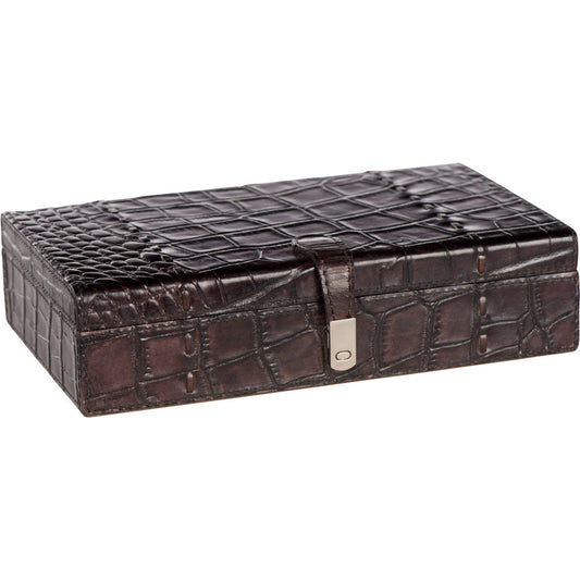 Croc Leather Box by Bradburn Home in dark brown. Made from leather in a rustic style.