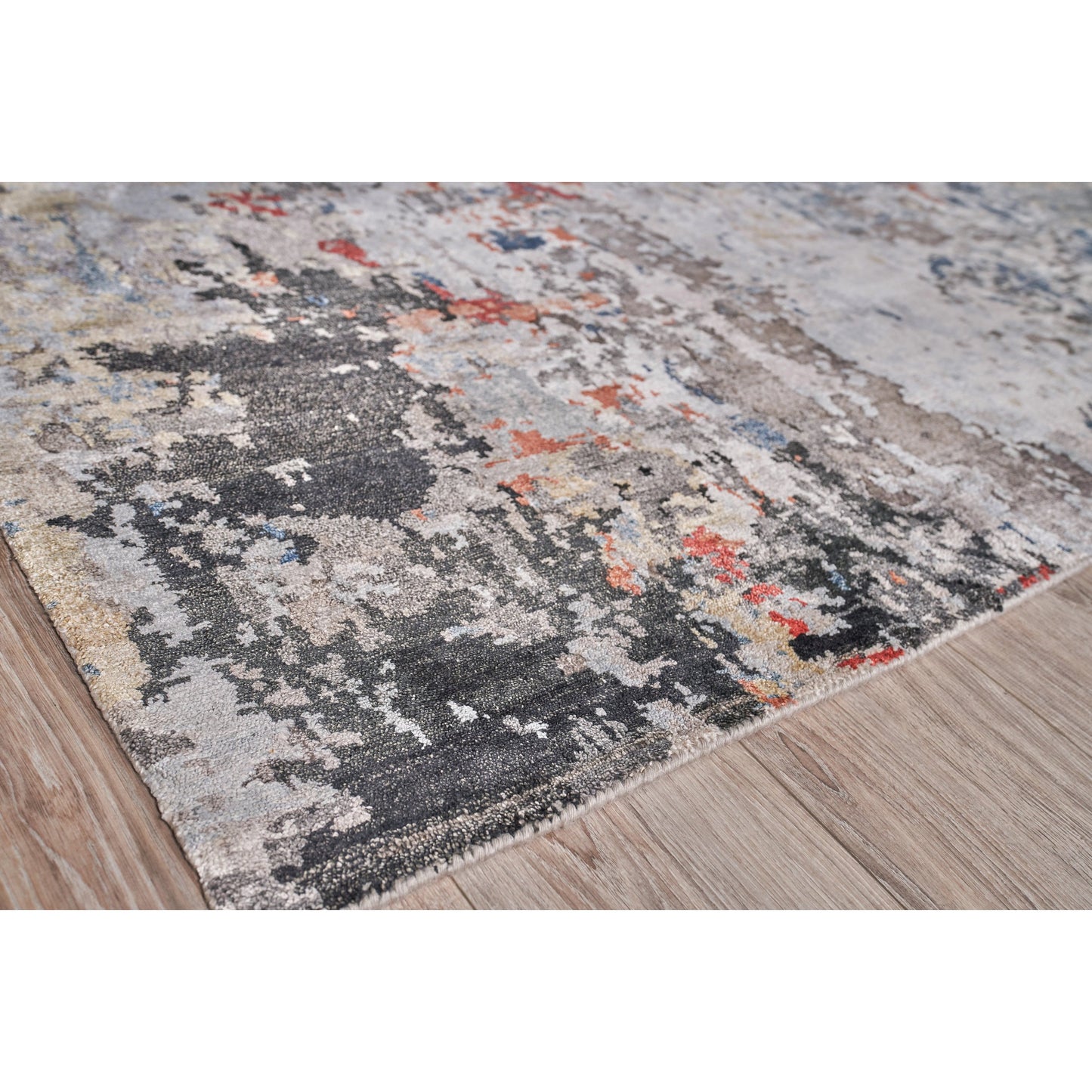 021 SI-2101234,SI-2293667,SI-2384036,SI-2384037 | Closeup | Laureno Rug by Exquisite Rugs in blue, gray. Made from bamboo silk in a unique style.