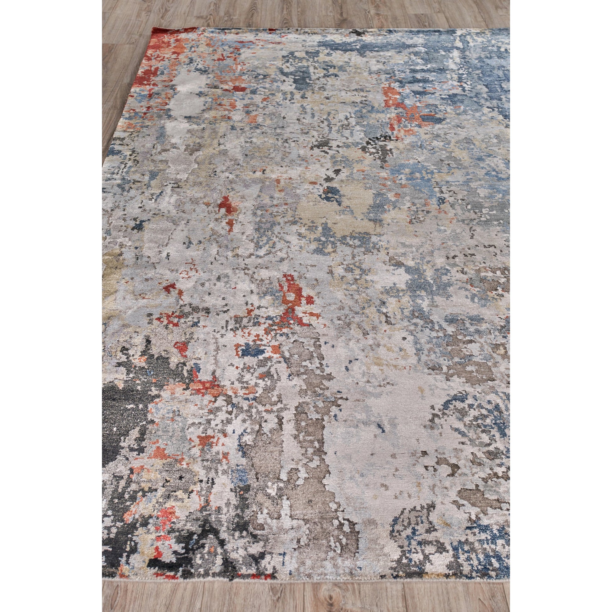 Laureno Rug by Exquisite Rugs in blue, gray. Made from bamboo silk in a unique style.