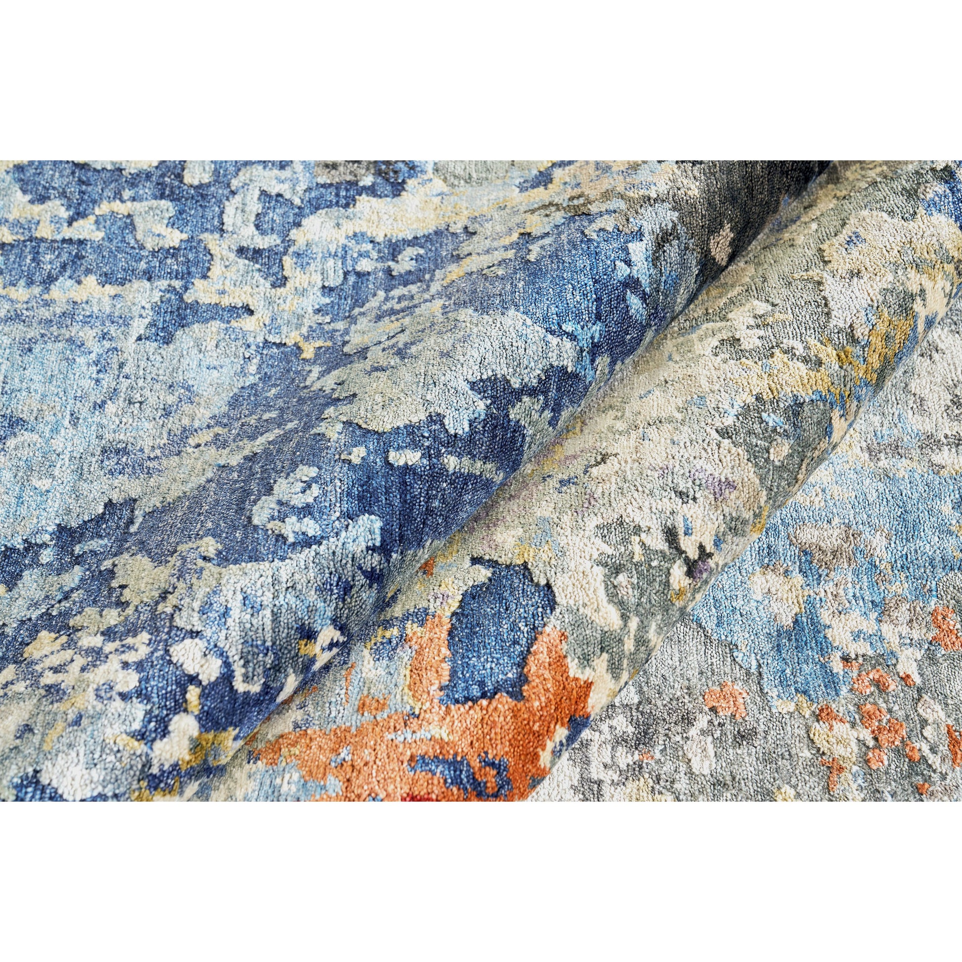 Laureno Rug by Exquisite Rugs in blue, gray. Made from bamboo silk in a unique style.