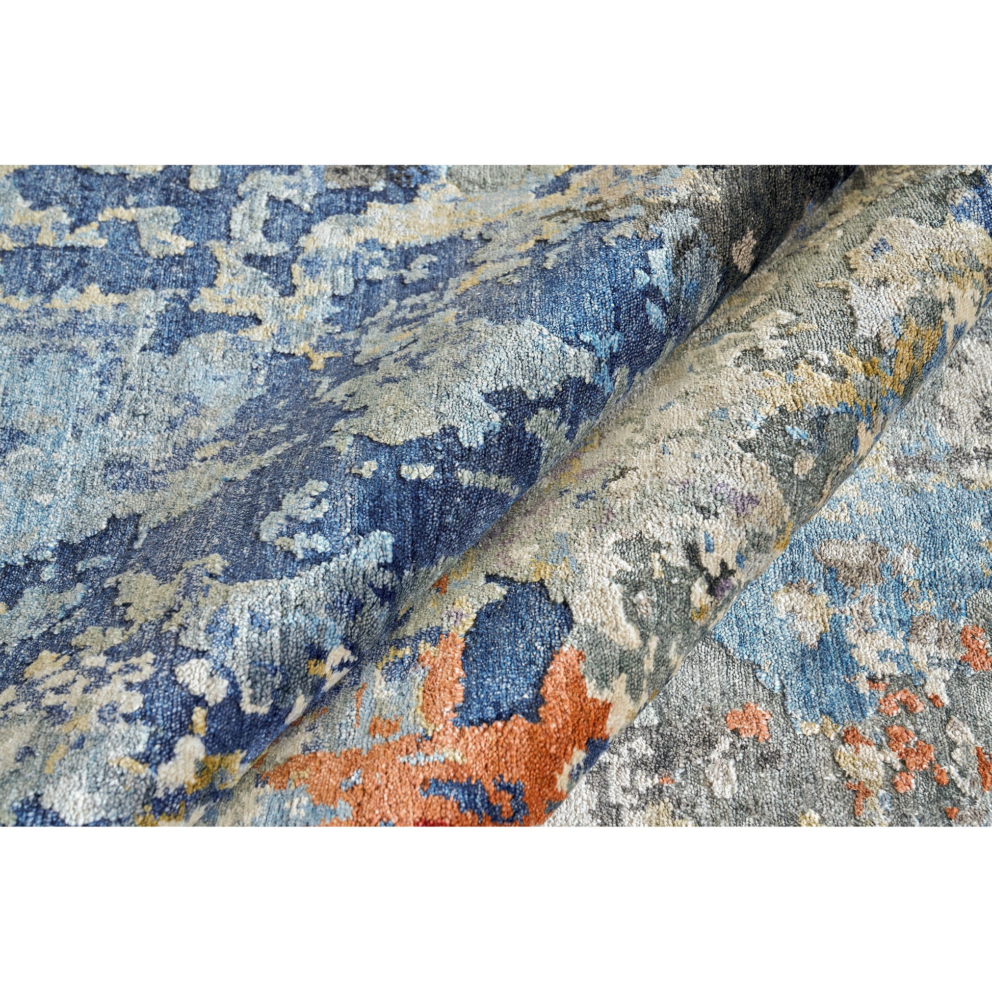 Laureno Rug by Exquisite Rugs in blue, gray. Made from bamboo silk in a unique style.