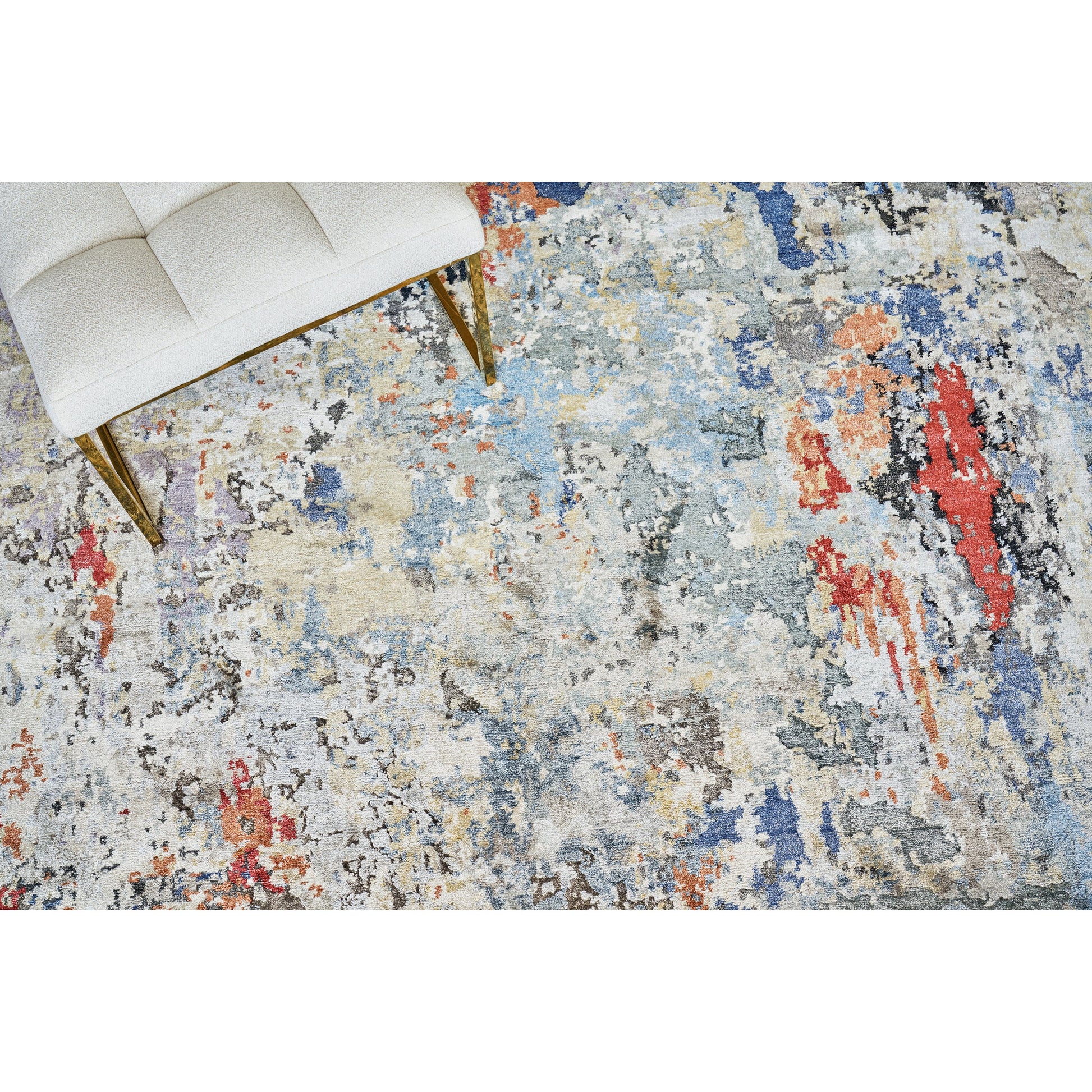 Laureno Rug by Exquisite Rugs in blue, gray. Made from bamboo silk in a unique style.