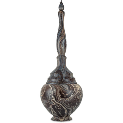 Tall Turret Box by Currey and Company in marbleized brown. Made from wood in a unique style.