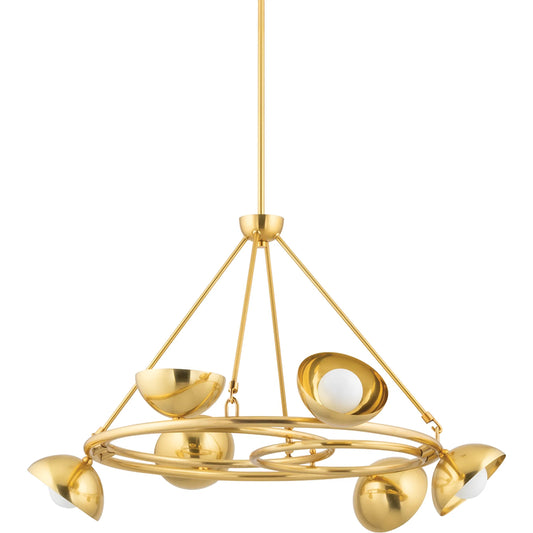 Oraibi Chandelier by Corbett in vintage brass. Made from brass in a modern style.