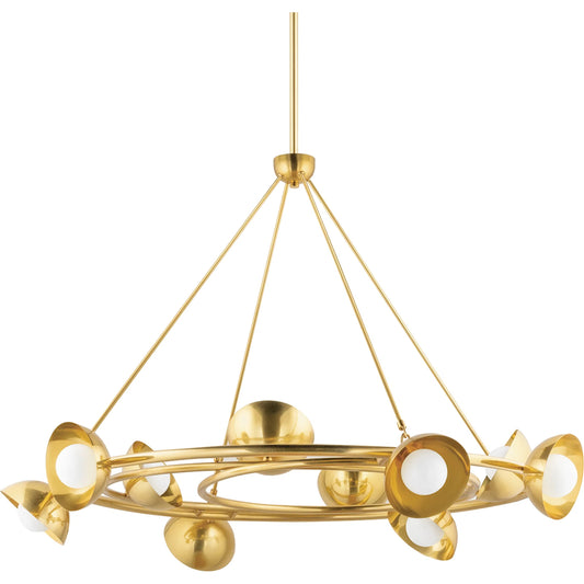 Oraibi Chandelier by Corbett in vintage brass. Made from brass in a modern style.