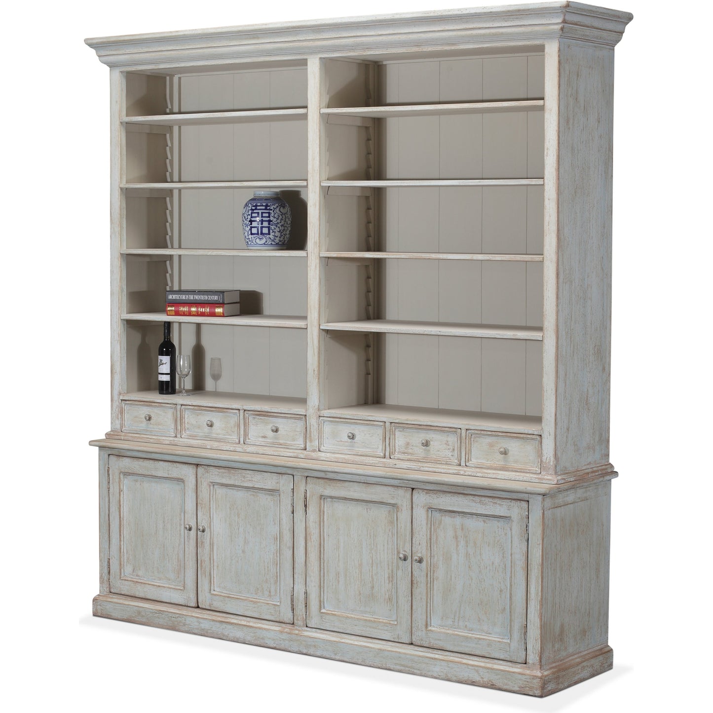 001 S-243391 | Additional Silo | Book Cabinet by Sarreid Ltd. in antique blue wash and 8 adjustable 2 removable shelves. Made from pine in a cottage & farmhouse style.