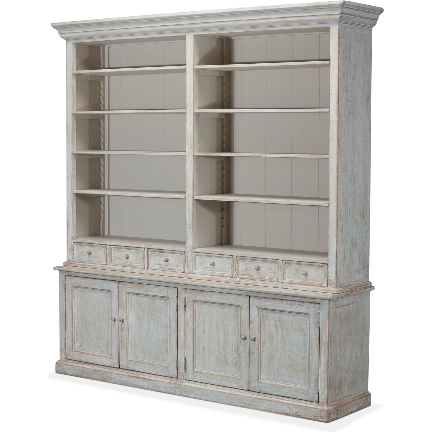 000 S-243391 | Primary Silo | Book Cabinet by Sarreid Ltd. in antique blue wash and 8 adjustable 2 removable shelves. Made from pine in a cottage & farmhouse style.