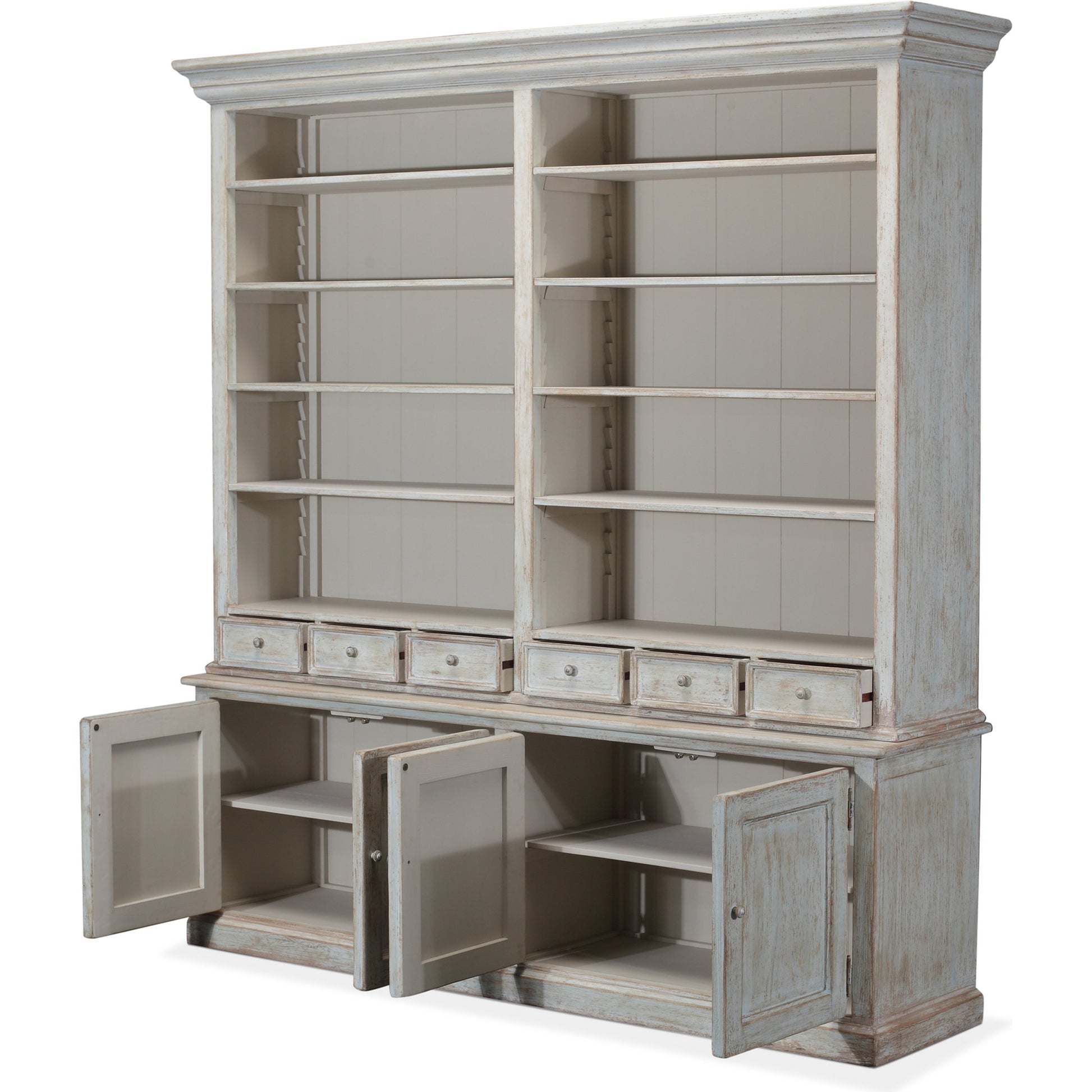 Book Cabinet by Sarreid Ltd. in antique blue wash and 8 adjustable 2 removable shelves. Made from pine in a cottage & farmhouse style.