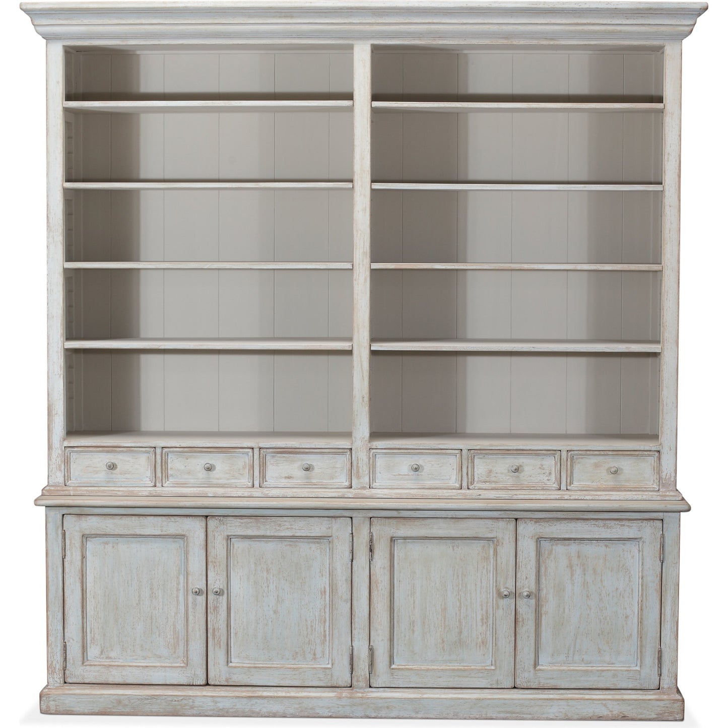 005 S-243391 | Additional Silo | Book Cabinet by Sarreid Ltd. in antique blue wash and 8 adjustable 2 removable shelves. Made from pine in a cottage & farmhouse style.