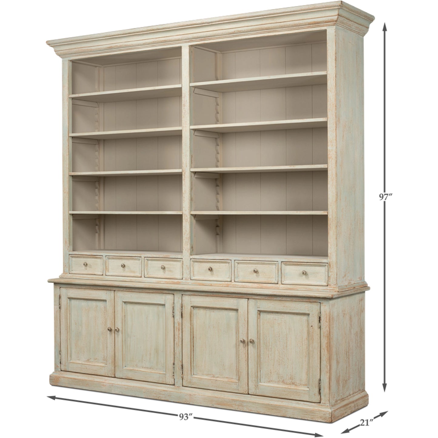 007 S-243391 | Additional Silo | Book Cabinet by Sarreid Ltd. in antique blue wash and 8 adjustable 2 removable shelves. Made from pine in a cottage & farmhouse style.