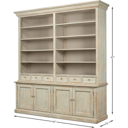 Book Cabinet by Sarreid Ltd. in antique blue wash and 8 adjustable 2 removable shelves. Made from pine in a cottage & farmhouse style.