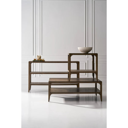 Callahan End Table by Fairfield Chair in brown and louve. Made from high pressure laminate, red oak solids, veneers in a unique style.