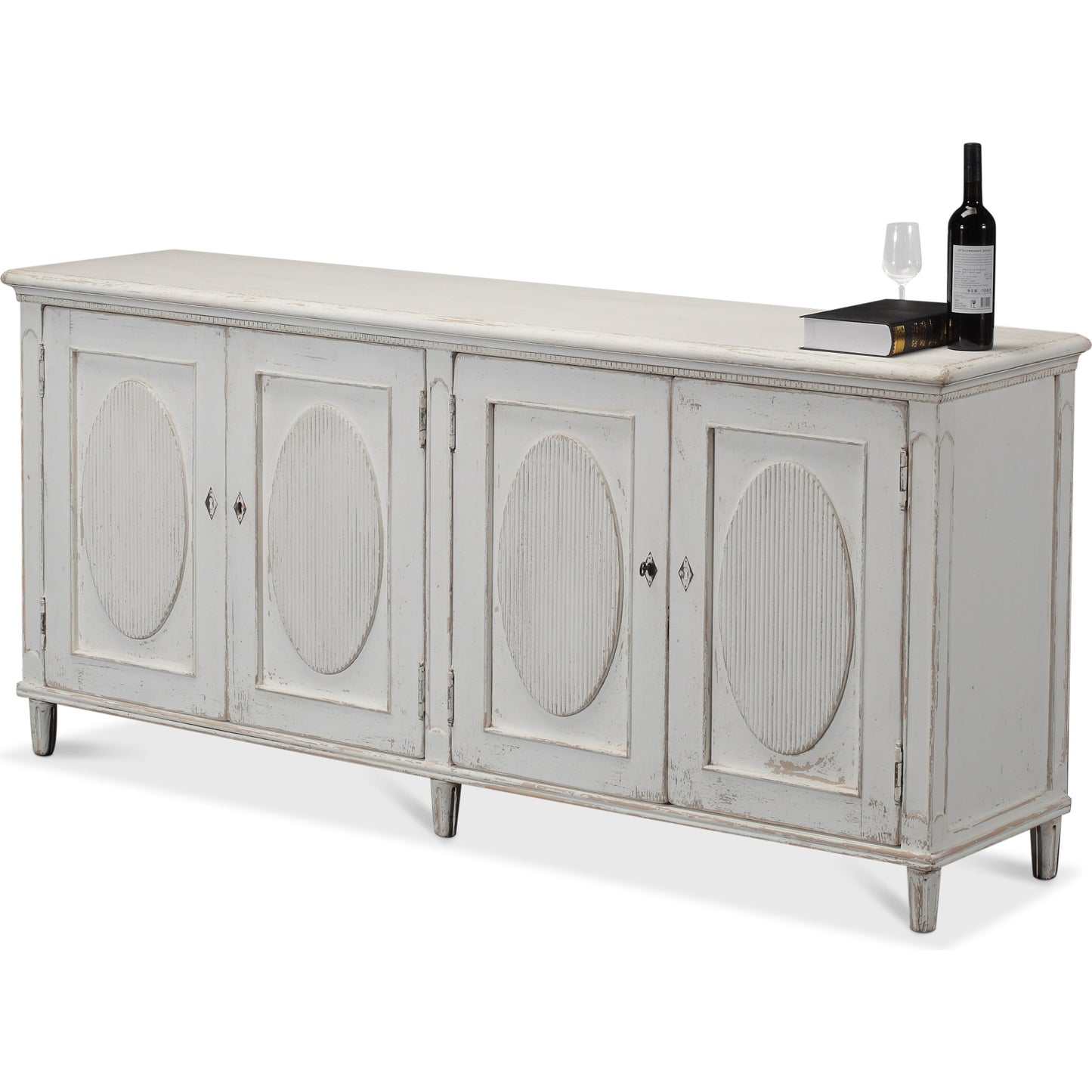 002 SR-858290 | Additional Silo | Whitewash Ribbon Sideboard by Sarreid Ltd. in white and two removable shelves. Made from pine in a cottage & farmhouse style.