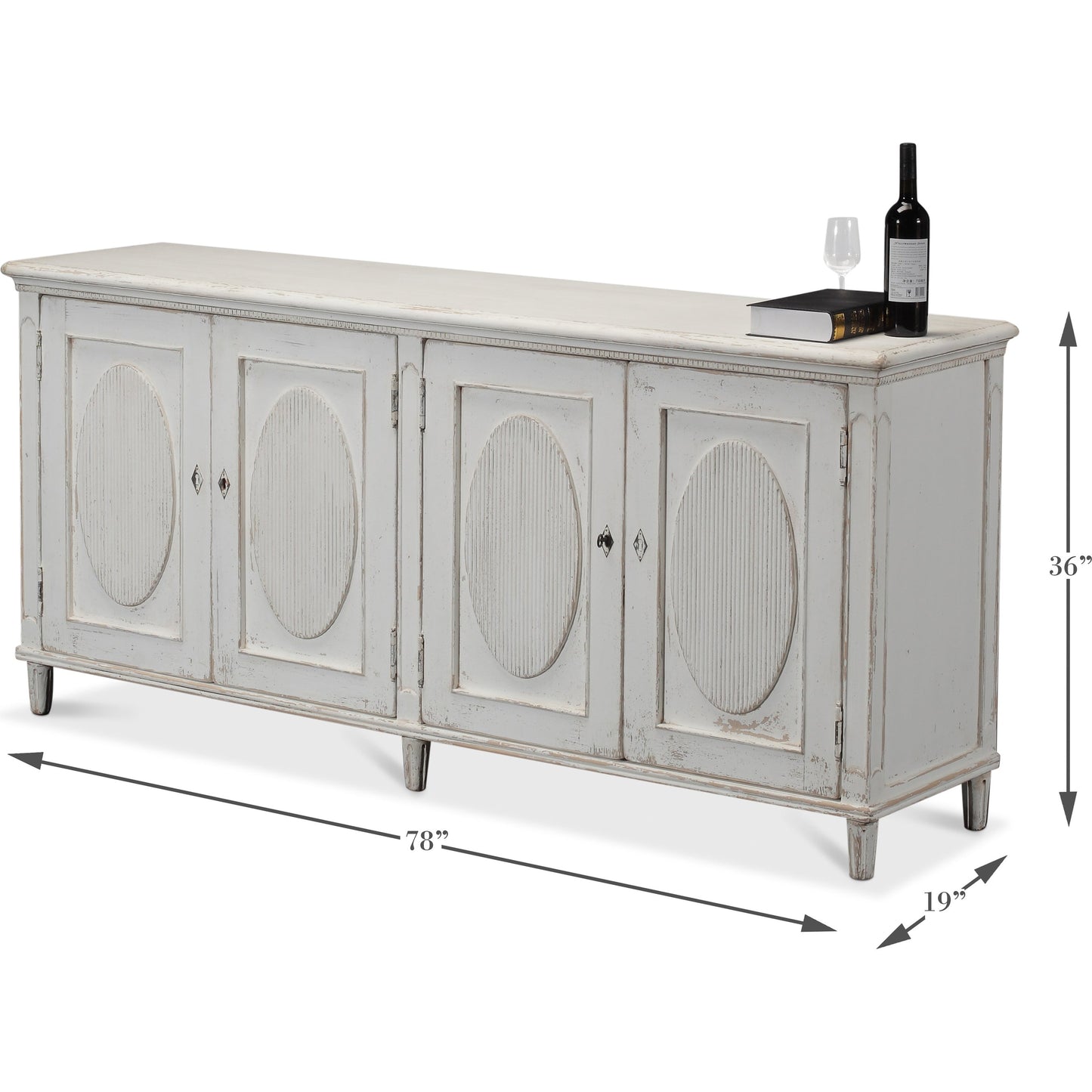 006 SR-858290 | Additional Silo | Whitewash Ribbon Sideboard by Sarreid Ltd. in white and two removable shelves. Made from pine in a cottage & farmhouse style.