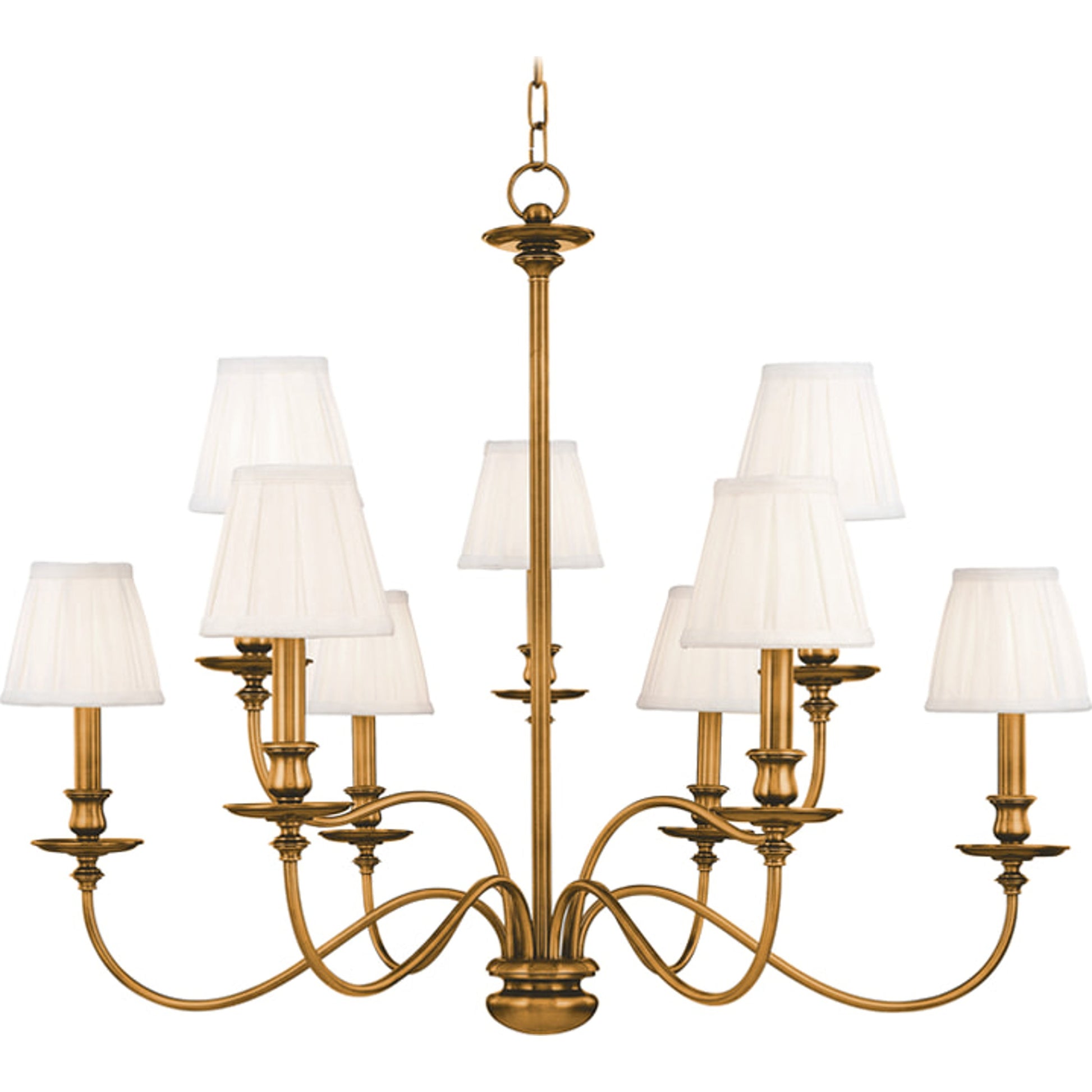 Menlo Park Chandelier by Hudson Valley in aged brass. Made from brass in a traditional style.
