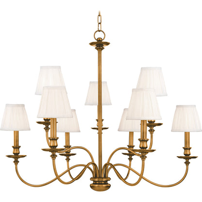 Menlo Park Chandelier by Hudson Valley in aged brass. Made from brass in a traditional style.